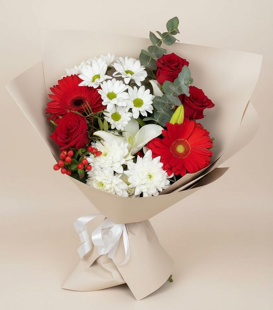 Букет цветов из: Розы, Хризантемы, Герберы и Лилии в Балтаси