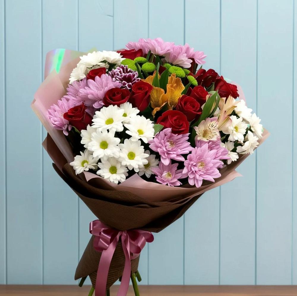 Букет цветов из: Розы, Хризантемы и Альстромерии в Балтаси